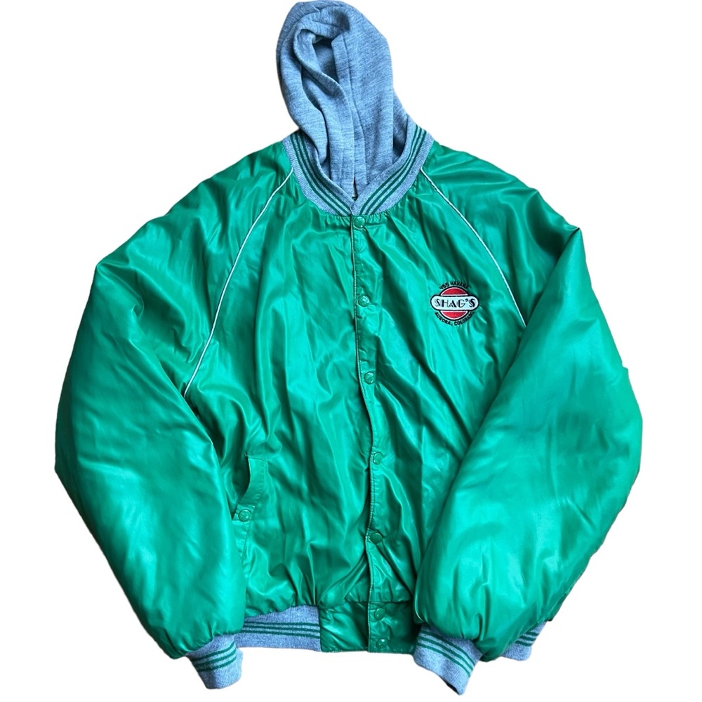 Vintage 90s King Louie - Satin Varsity Bomber Jacket w Hood - Shag’s CO Green L